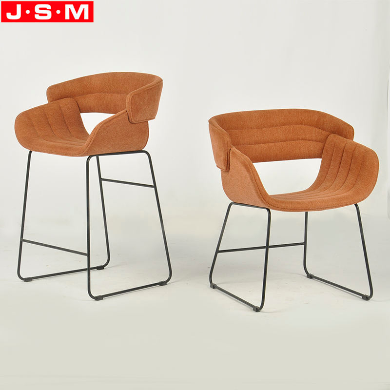 Modern Fabric High Bar Chair Metal Base Barstool Counter Upholstered Stools
