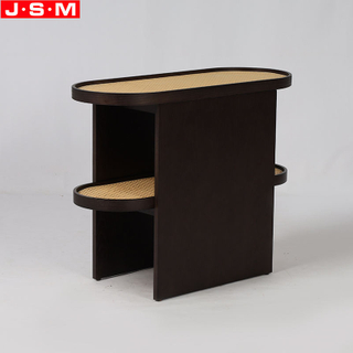 Two Layers Plastic Rattan Top Living Room Unique Tea Table Veneer Wooden Oval Coffee Table