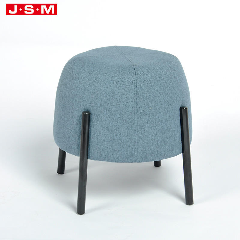 Bedroom Furniture Modern Blue Metal Base Round Foam Fabric Ottoman