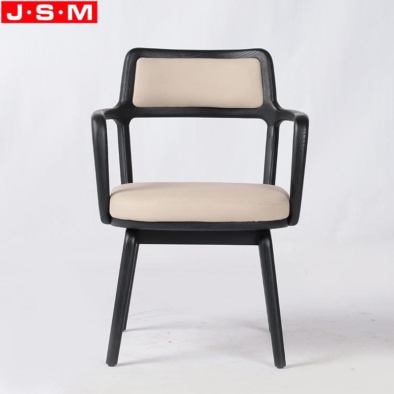 Custom Design Cushion Seat Leather Dining Chair With Wooden Timber Legs