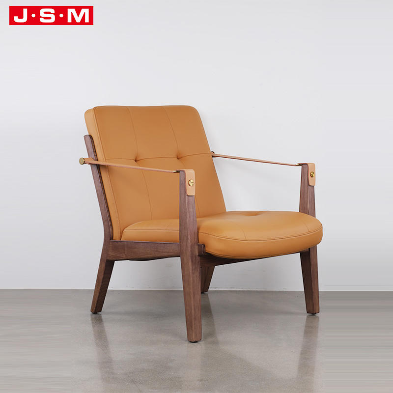 Quality Products Orange Fabric Leisure Chair Solid Wood High Back Armchair