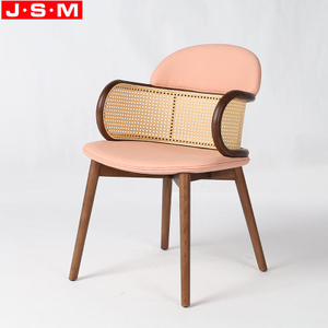 Pink Plastic Rattan Decoration Back Wooden Restaurant Room Dining Chair