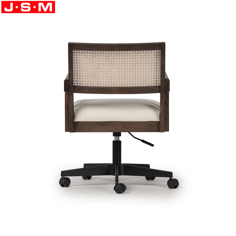 Artificial Rattan Back Fabric Upholstery Seat Pad Metal Legs Office Chairs With Wheels
