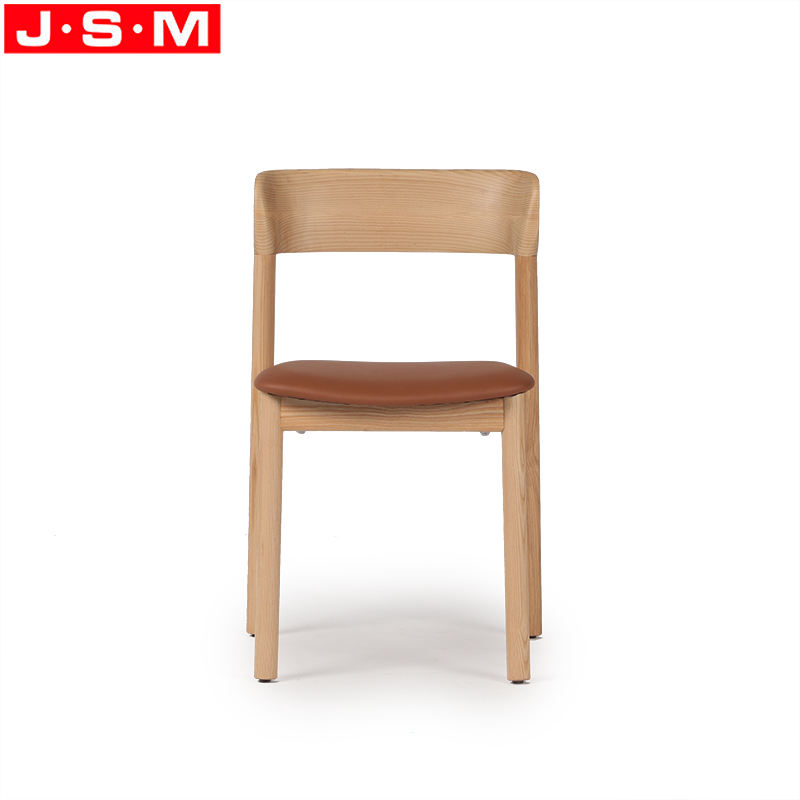 Hot Sale Leather Upholstered Cushion Wood Dining Chair With Wooden Legs