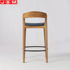 Household Bar Chair Vintage Ash Timber Wooden High Back Stool With Fabric Cushion