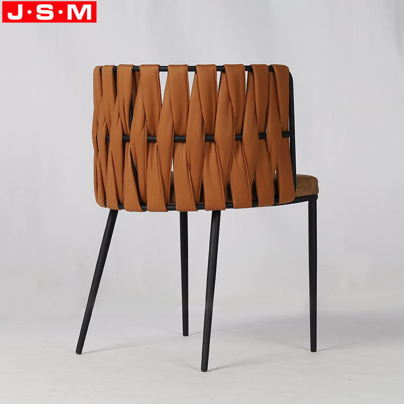 Modern Fabric Solid Metal Frame Dining Chair With Weave Belt Back