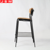 Nordic Metal Bar Stool Chair Veneer Seat And Back High Bar Chairs