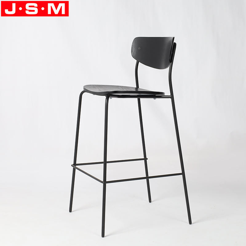 Nordic Metal Bar Stool Chair Veneer Seat And Back High Bar Chairs