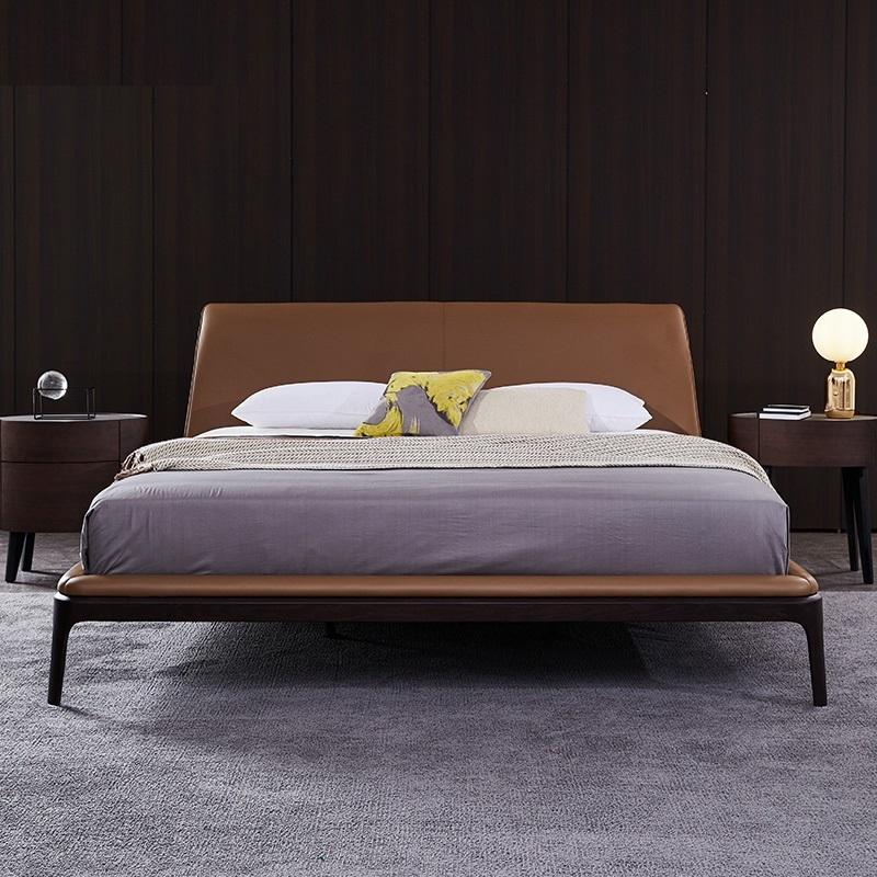 Modern Bedroom Furniture Double Bed Fabric Headboard King Size Wooden Beds