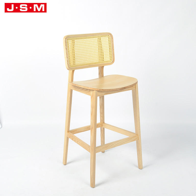 Nordic Bent Wood Seat Plastic Rattan Back Ash Timber Frame Counter Stools