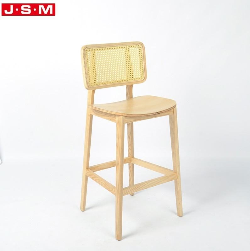 Contemporary Home Furniture Plastic Rattan Back Buff Wooden Leg Stools