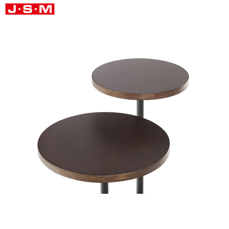 Chinese Nordic Coffee Working Table Solid Wooden Restaurant Veneer Top Metal Base Dining Table