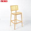 Contemporary Home Furniture Plastic Rattan Back Buff Wooden Leg Stools