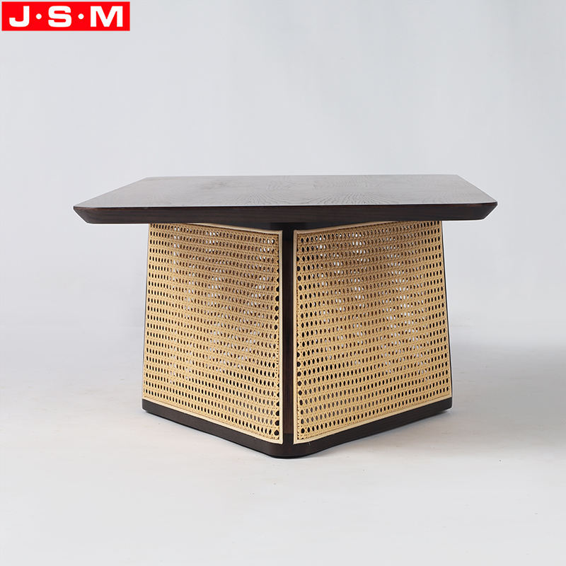 New Design Wooden Ash Timber Tea Table PE Plastic Ratte Decoration Coffee Table