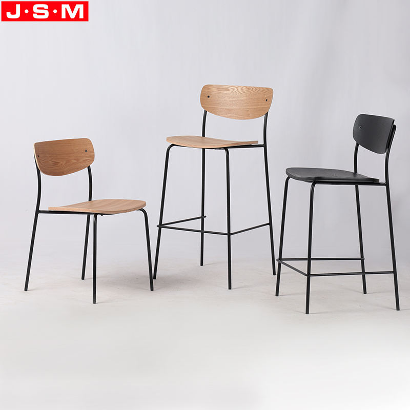 Industrial Design Metal Frame Wooden Seat High Bar Stool Chair Bistro Chair