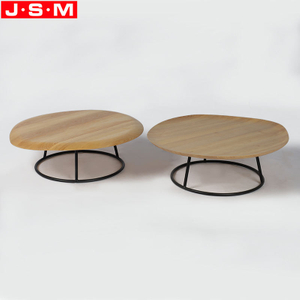 Customized Color And Size Coffee Table Metal Leg Buff Veneer Top Tea Table