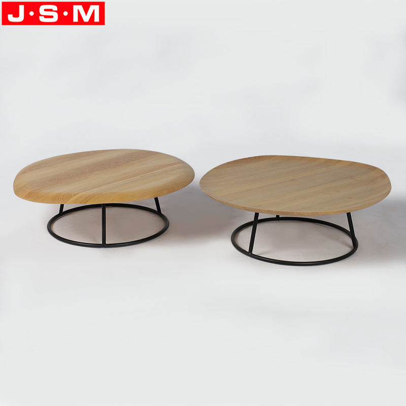 Customized Color And Size Coffee Table Metal Leg Buff Veneer Top Tea Table