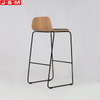 Brown Wood Veneer Metal Kitchen Cushion Seat High Chair Modern Bar Stools