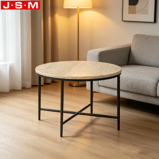 Living Room Furniture Stone Top Round Coffee Table Contemporary Living Room Metal Frame with Forgin Treatment Marble Side Table