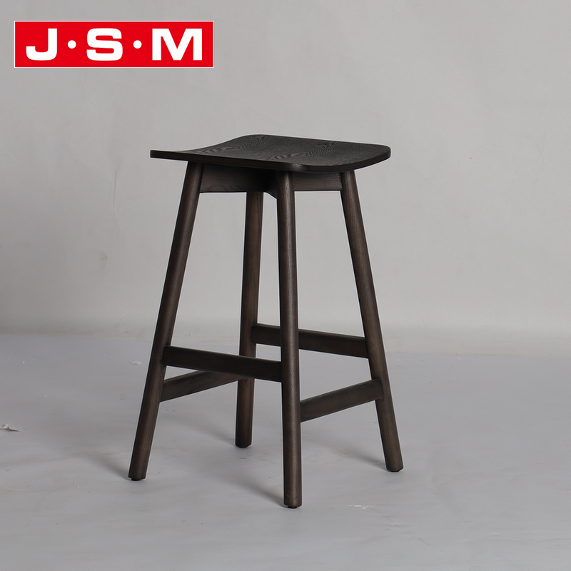 Nordic Designer Restaurant Small Wooden Leather Woven Ash Timber Frame Stool