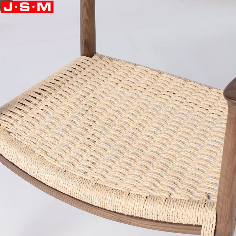 Paper Rope Seat Wood Dining Chair For Waiting Dining Room Restaurant