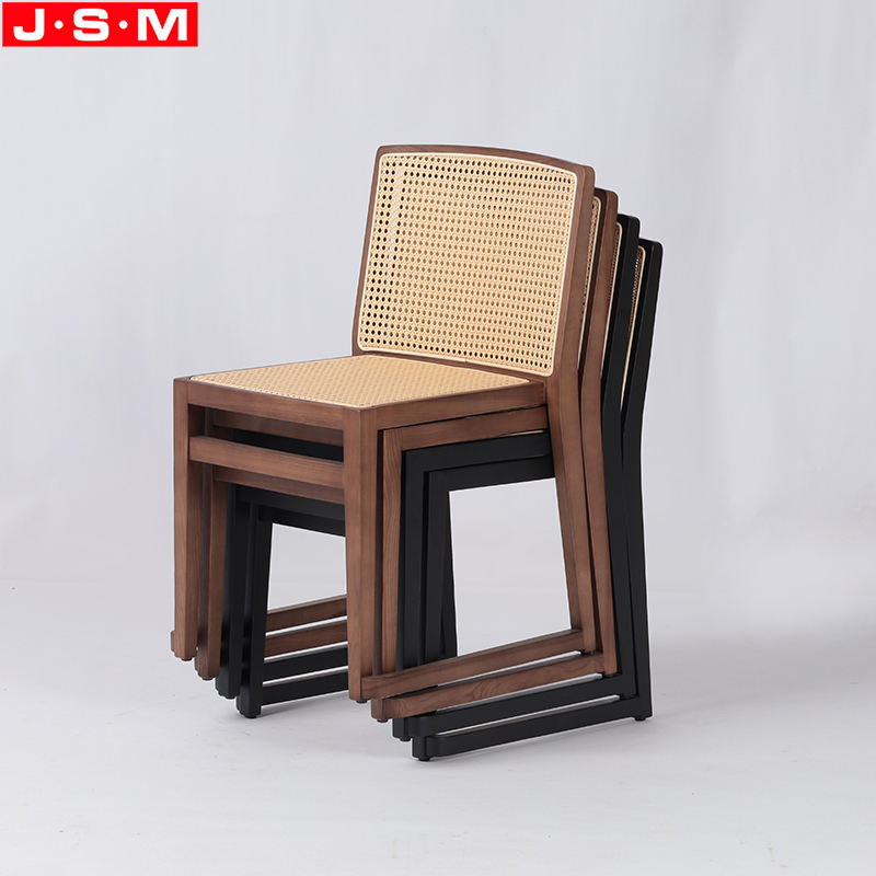 Luxury Design Ash Frame Rattan Back Simple Stackable Solid Wood Dining Chair