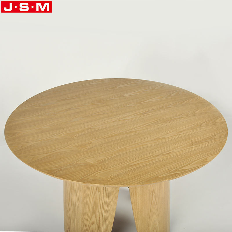 Home Furniture Veneer Table Top Ash Timber Base Pedestal Modern Round Dining Table