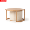 Ash Veneer Plywood Round Coffee Table Combination Living Room Hotel Lobby Waiting Area Side Table With Ottoman