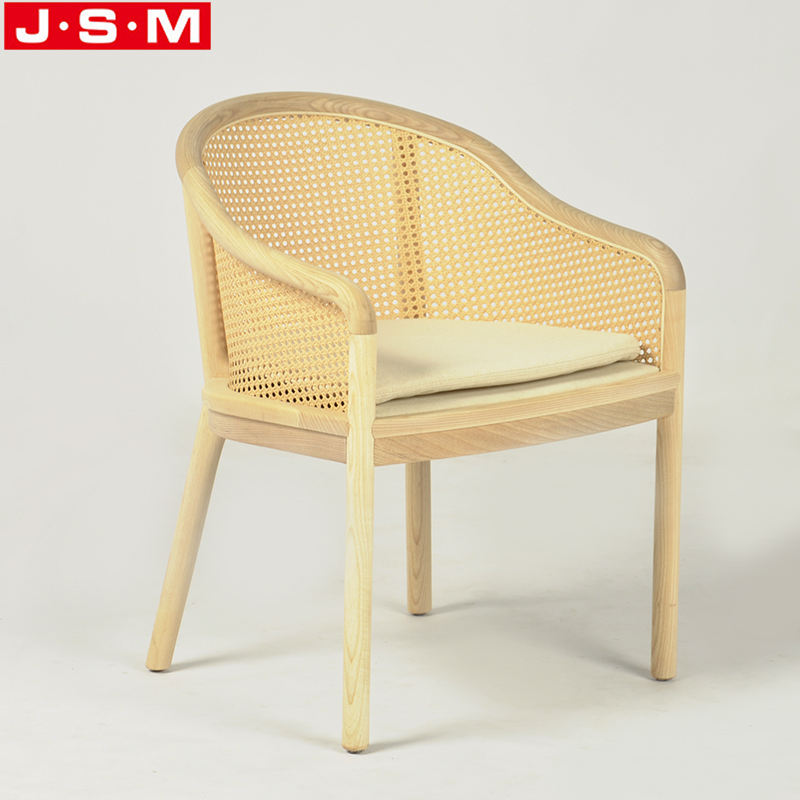 Elegant Modern Plastic Rattan Back Outdoor Wooden Cushion Seat Dining Room Chairs