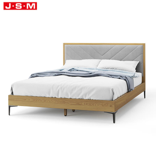 Home Bedroom Fabric Headboard Ash Timber Bed Frame Soft Upholstered Bed