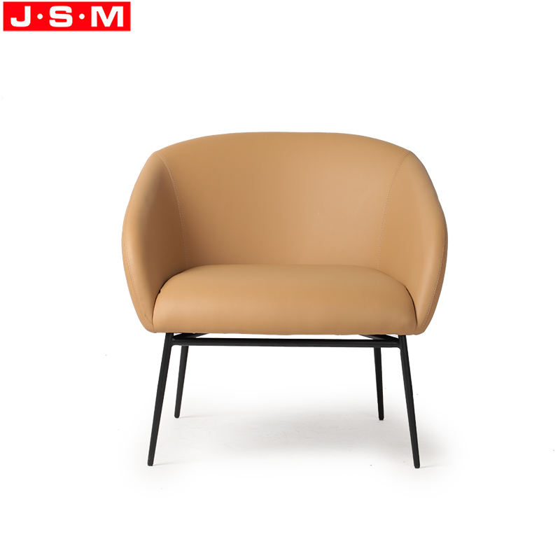 Nordic Fabric PU Upholstery Yellow Color Accent Chair For Living Room Armchair With Metal Legs