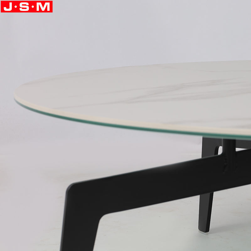 Luxury Modern Design Living Room White Marble Round Coffee Table With Metal Leg