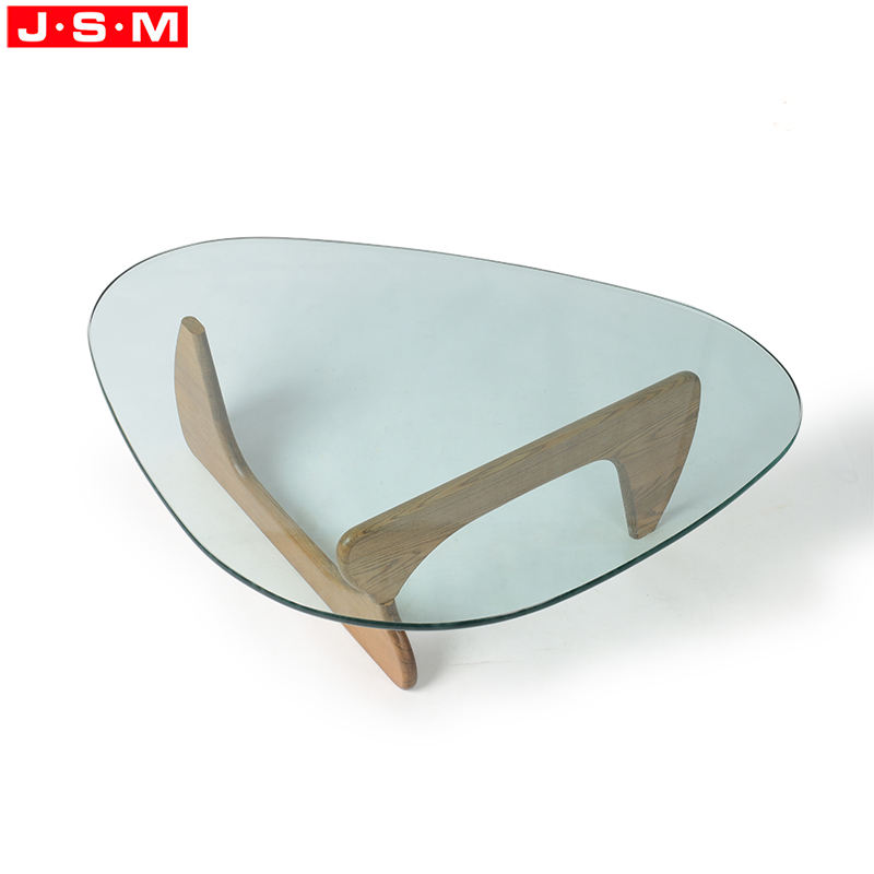 Creative Modern Living Room Furniture Luxury Wooden Triangle Shaped Coffee Table With Glass Top