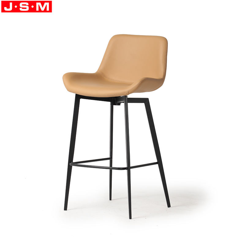 OEM Brown Color PU Upholstery Fabric Seat Metal High Legs Dining Metal Bar Chair Stool