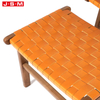 Vintage Artificial Leather Seat Rattan Weave Armchair Foot Stool With Ash Timber Frame