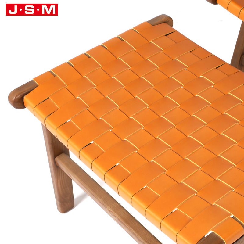 Vintage Artificial Leather Seat Rattan Weave Armchair Foot Stool With Ash Timber Frame