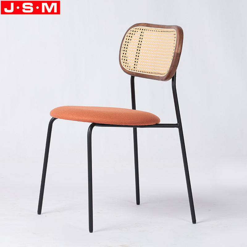 Plastic Rattan Back Fabric Seat Dining Room Dining Chairs With Metal Legs