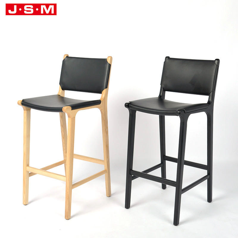 Nordic Style Artificial Leather Seat Ash Timber Frame High Bar Stools