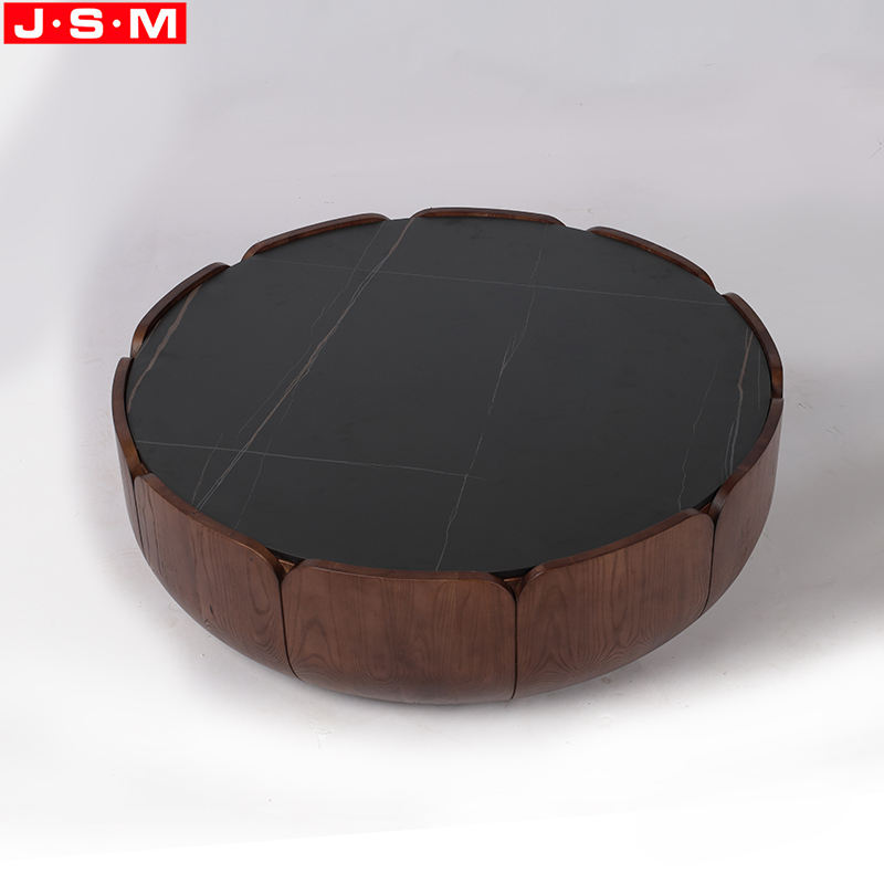 Luxury Living Room Stone Top Round Drum Shape Tea Table Coffee Table