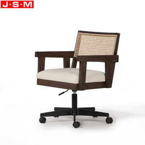 Artificial Rattan Back Fabric Upholstery Seat Pad Metal Legs Office Chairs With Wheels