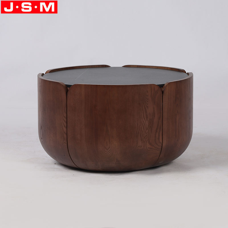 Luxury Living Room Stone Top Round Drum Shape Tea Table Coffee Table