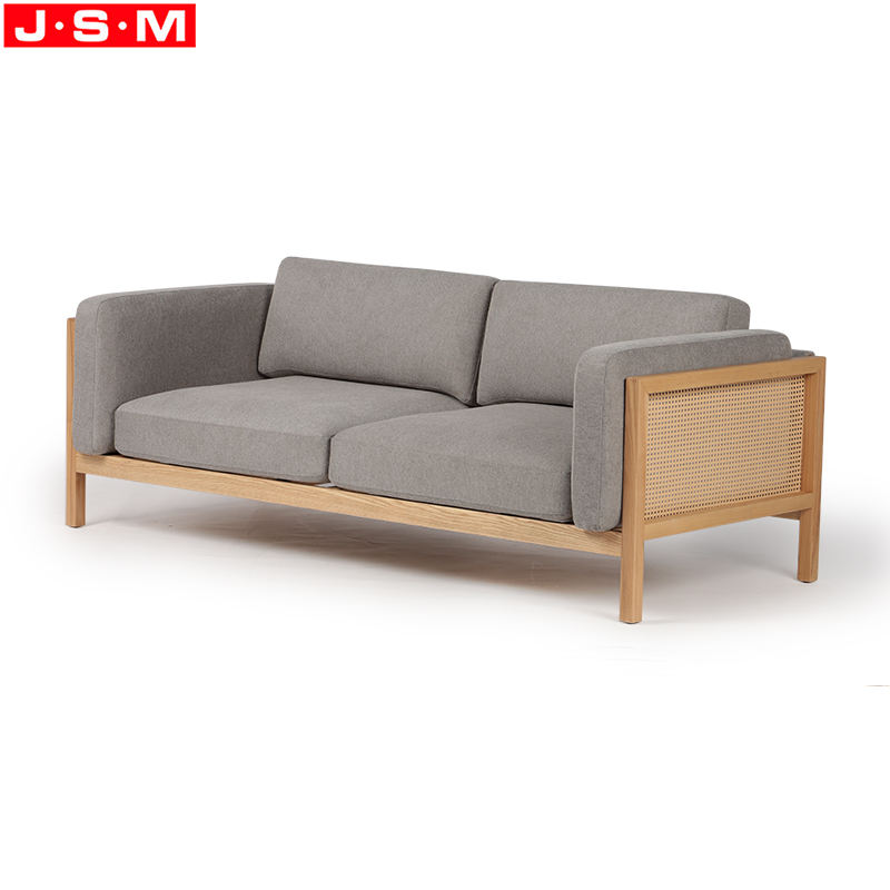 Modern Living Room Furniture Sofa Set Nordic Style Ash Frame Fabric Upholstered Rattan Armrest Sofa