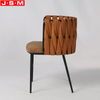 Modern Fabric Solid Metal Frame Dining Chair With Weave Belt Back