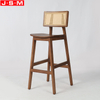Nordic Bent Wood Seat Plastic Rattan Back Ash Timber Frame Counter Stools