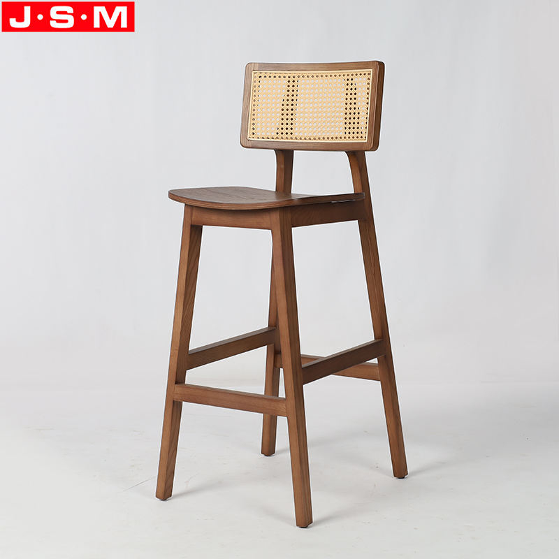 Nordic Bent Wood Seat Plastic Rattan Back Ash Timber Frame Counter Stools
