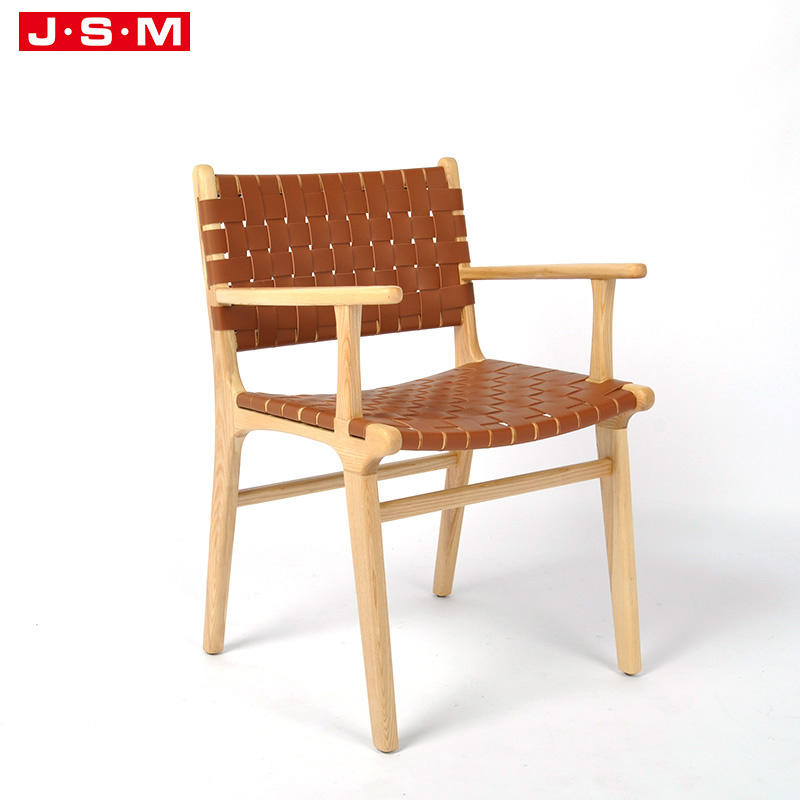 Modern Design Grey Fabric Upholstered Woven Belt Artificial Leather Dining Chair