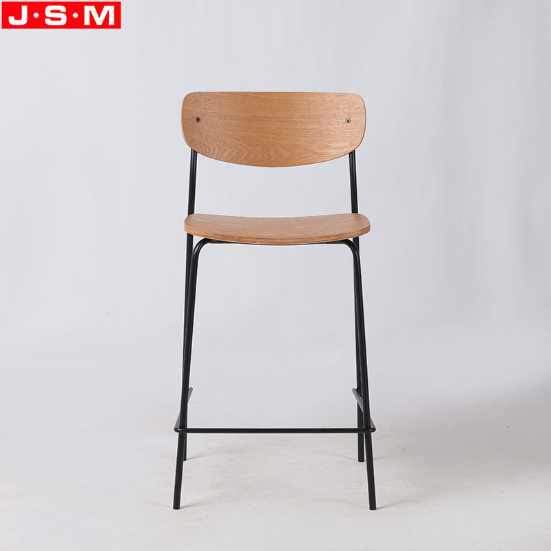 Industrial Design Metal Frame Wooden Seat High Bar Stool Chair Bistro Chair