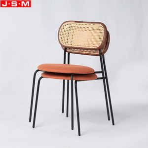 Plastic Rattan Back Fabric Seat Dining Room Dining Chairs With Metal Legs