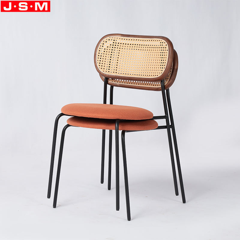 Plastic Rattan Back Fabric Seat Dining Room Dining Chairs With Metal Legs