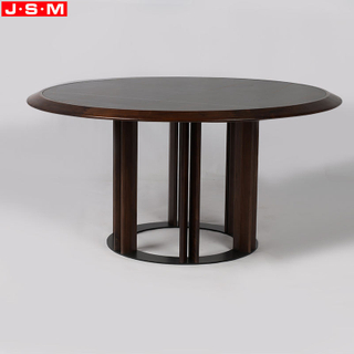 Modern Rock Slab Restaurant Table Solid Wood Cylinder Dining Table With Turntable
